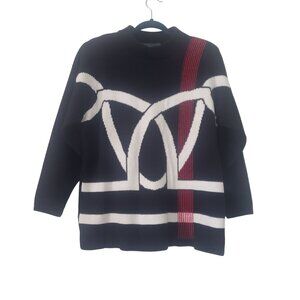 Norton McNaughton Womens Petite‎ Black Knit Sweater Size M Vintage 90s Nautical